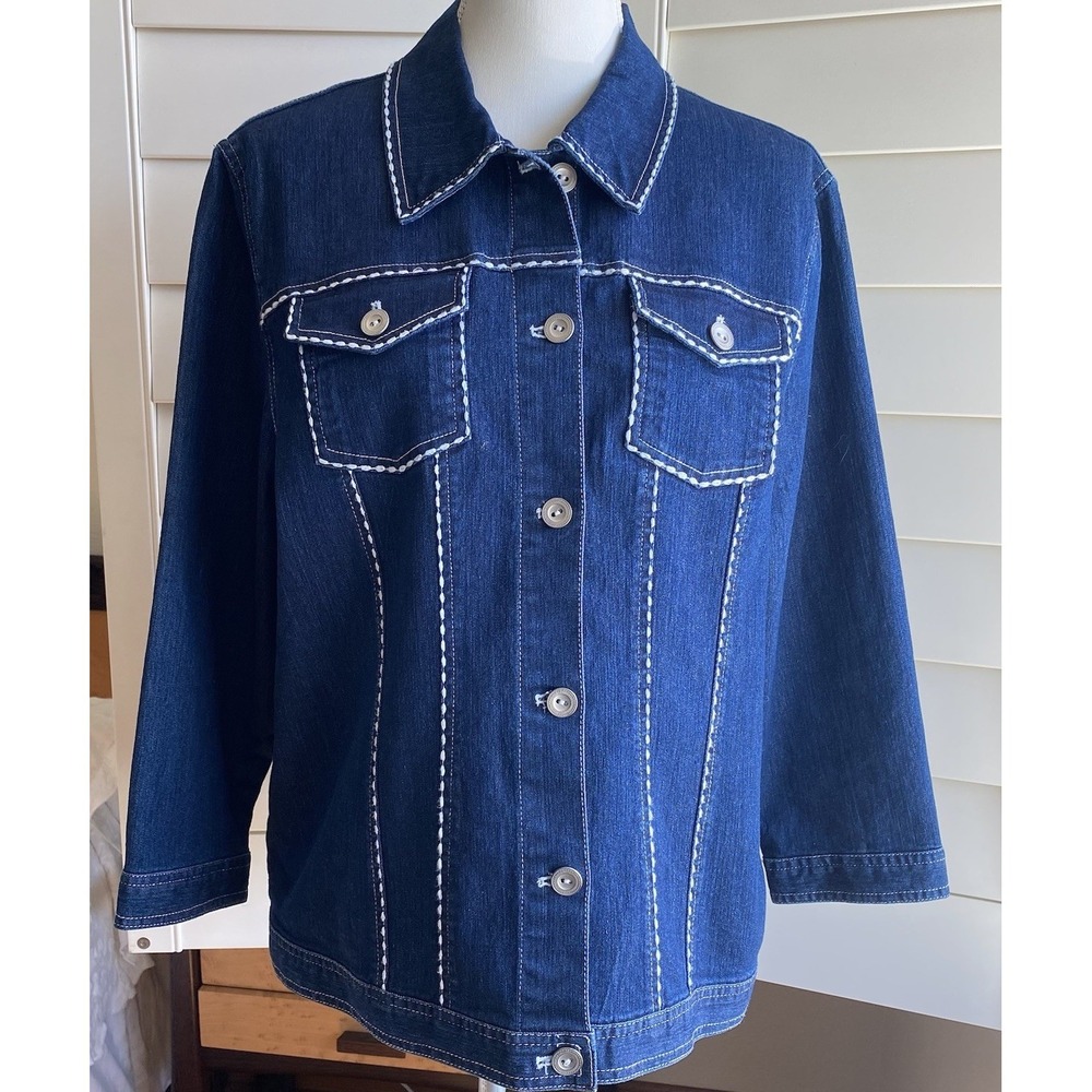 Women Western Denim Jacket 16 Dark Wash Stretch Cowgirl Ranchwear Blazer EUC